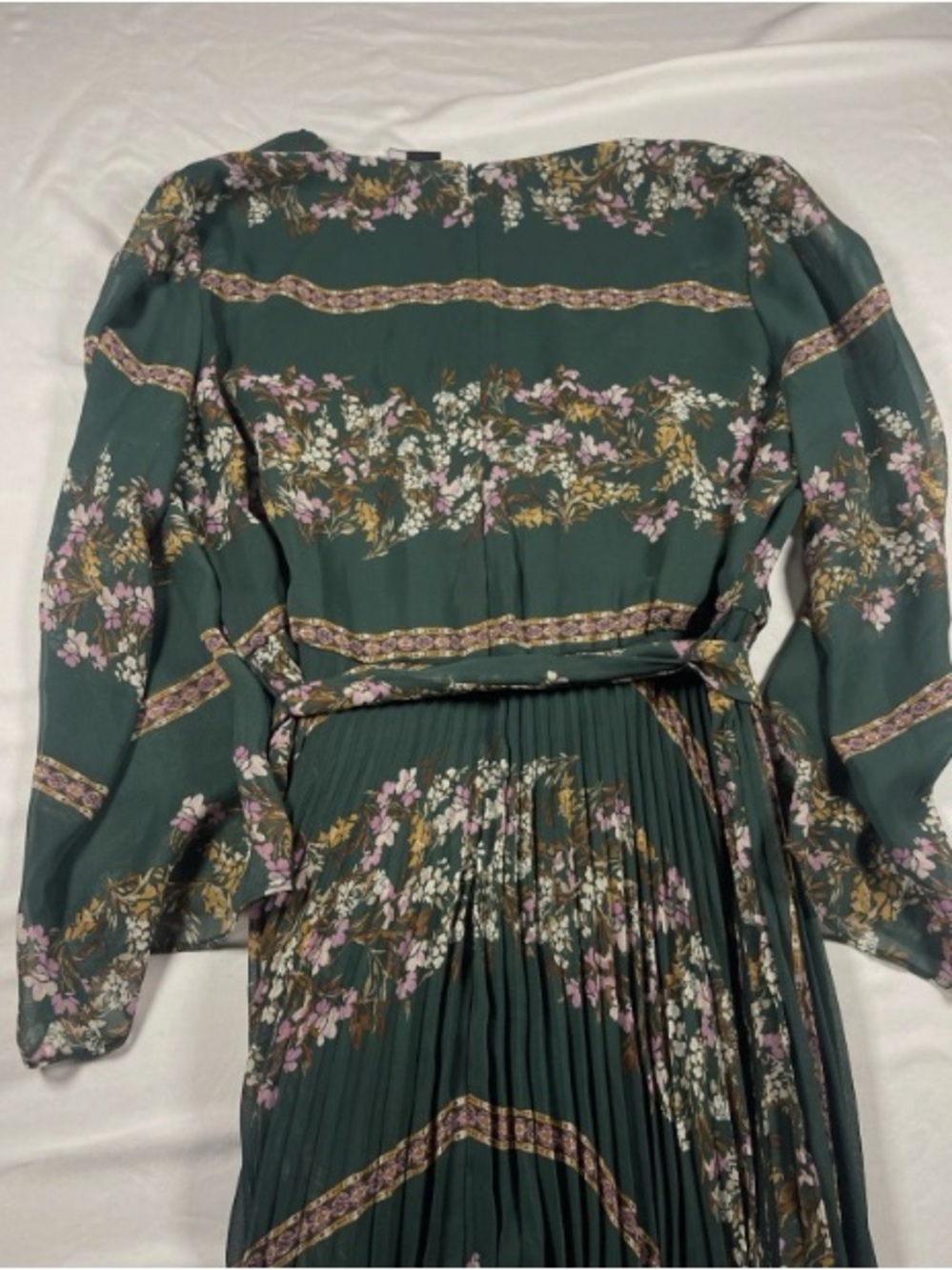 Women's Green Floral Pleated Midi Dress